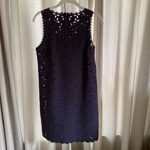 Laser cut navy sheath dress